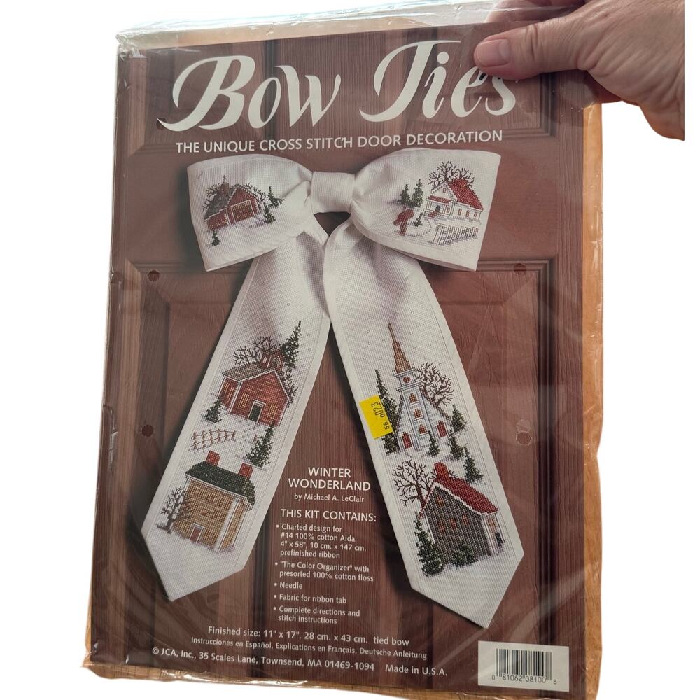 JCA Winter Wonderland Bow Ties Christmas Cross Stitch Door Decoration Kit 11x17"